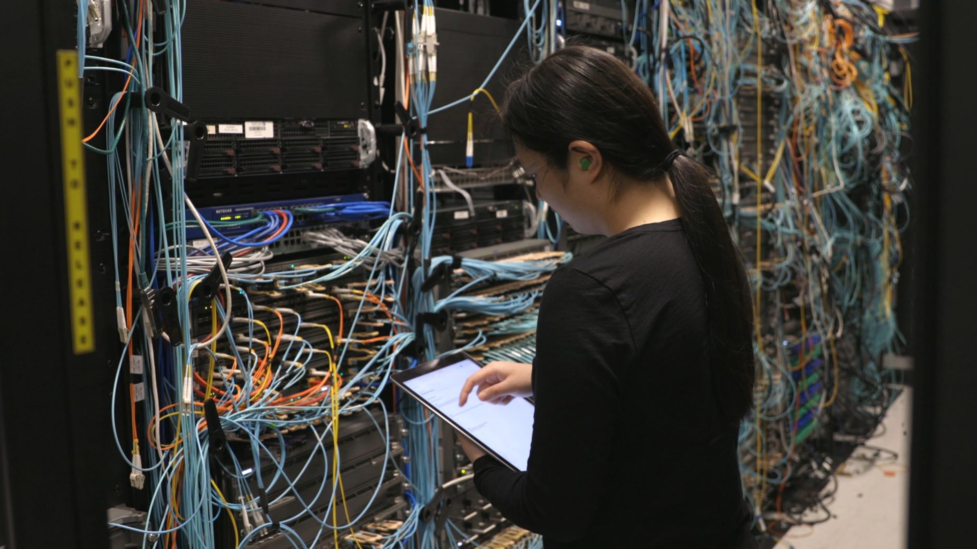 Woman working in data center