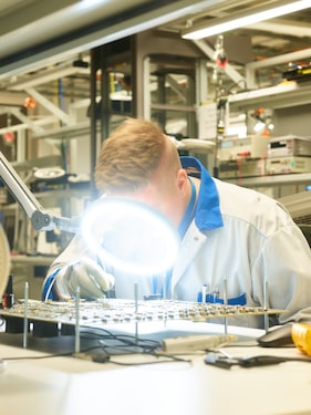 An engineer performs 5G testing in Oulu, Finland