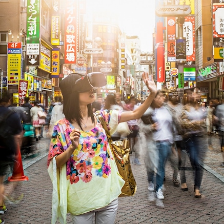 lady with a VR on the street