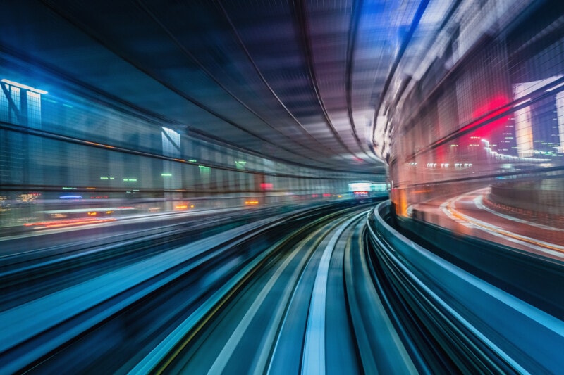 train moving through tunnel