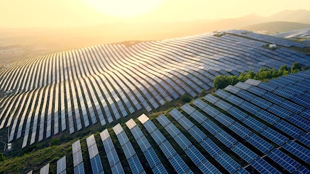 Solar panels on undulating hillside