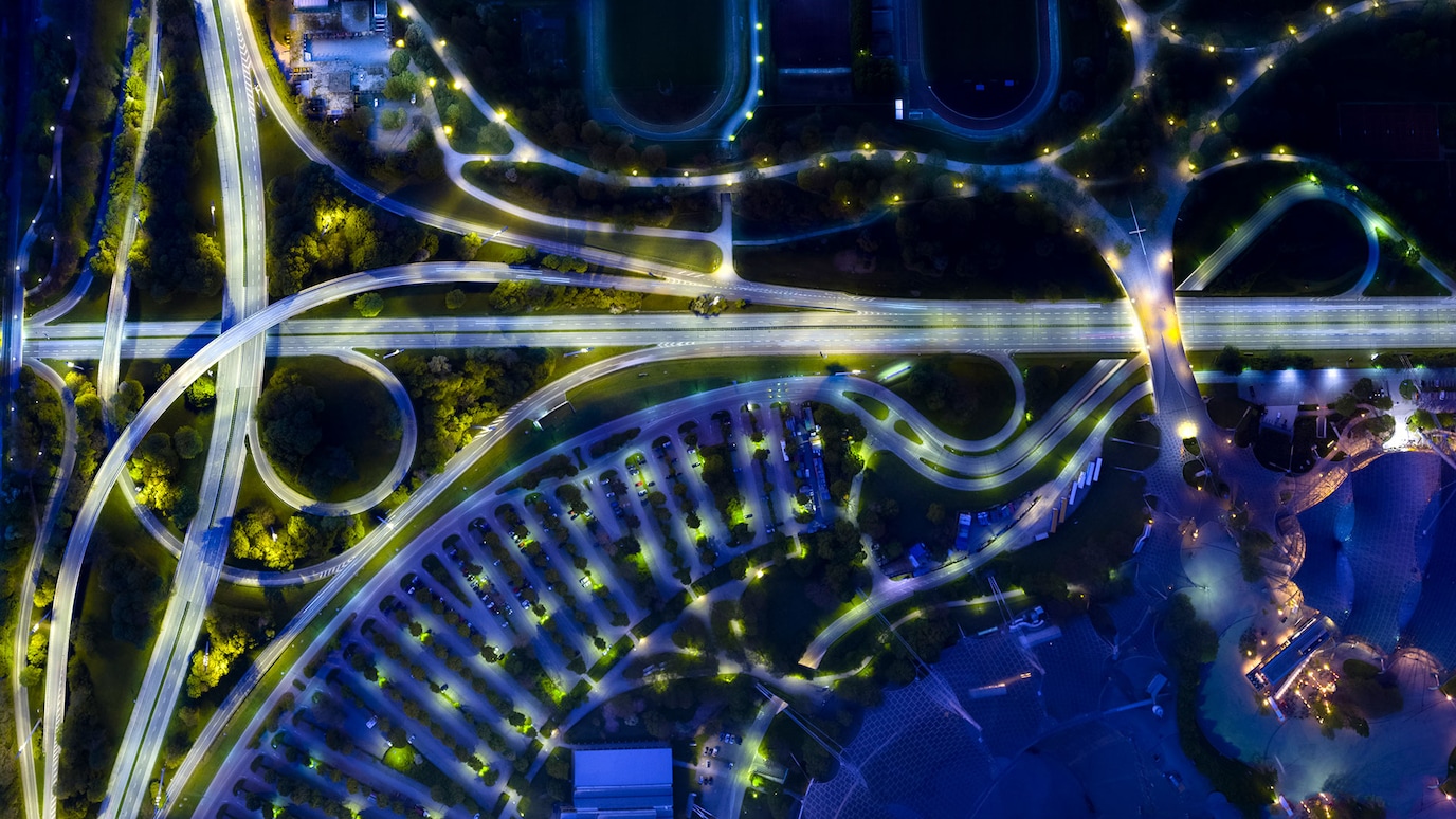 Road network seen from above at night