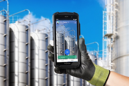 Nokia Team Comms push-to-video on the ruggedized Nokia Industrial 5G handheld. Gas.