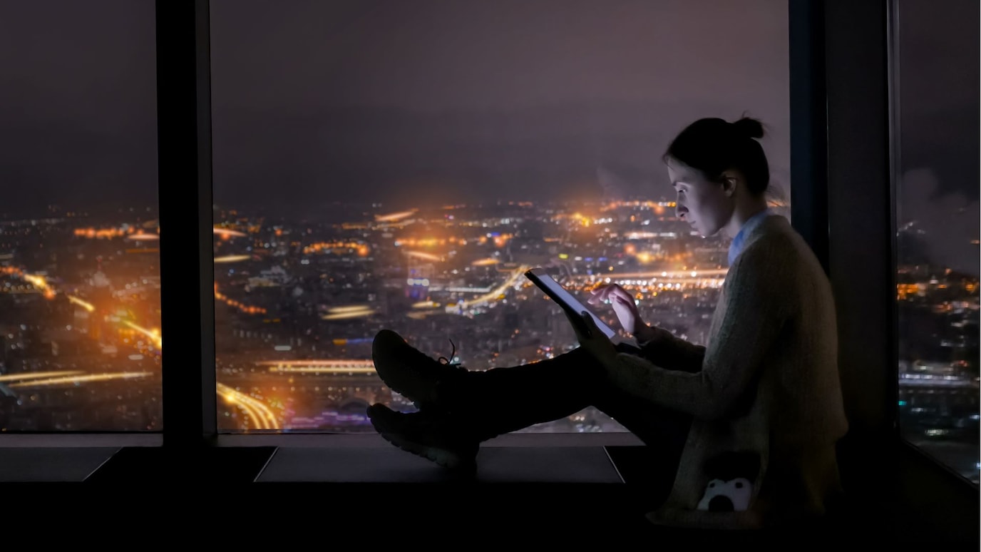 women using table in the night