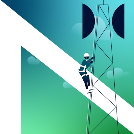 Graphic of engineer working on a tower