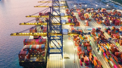 Containers on a cargo ship