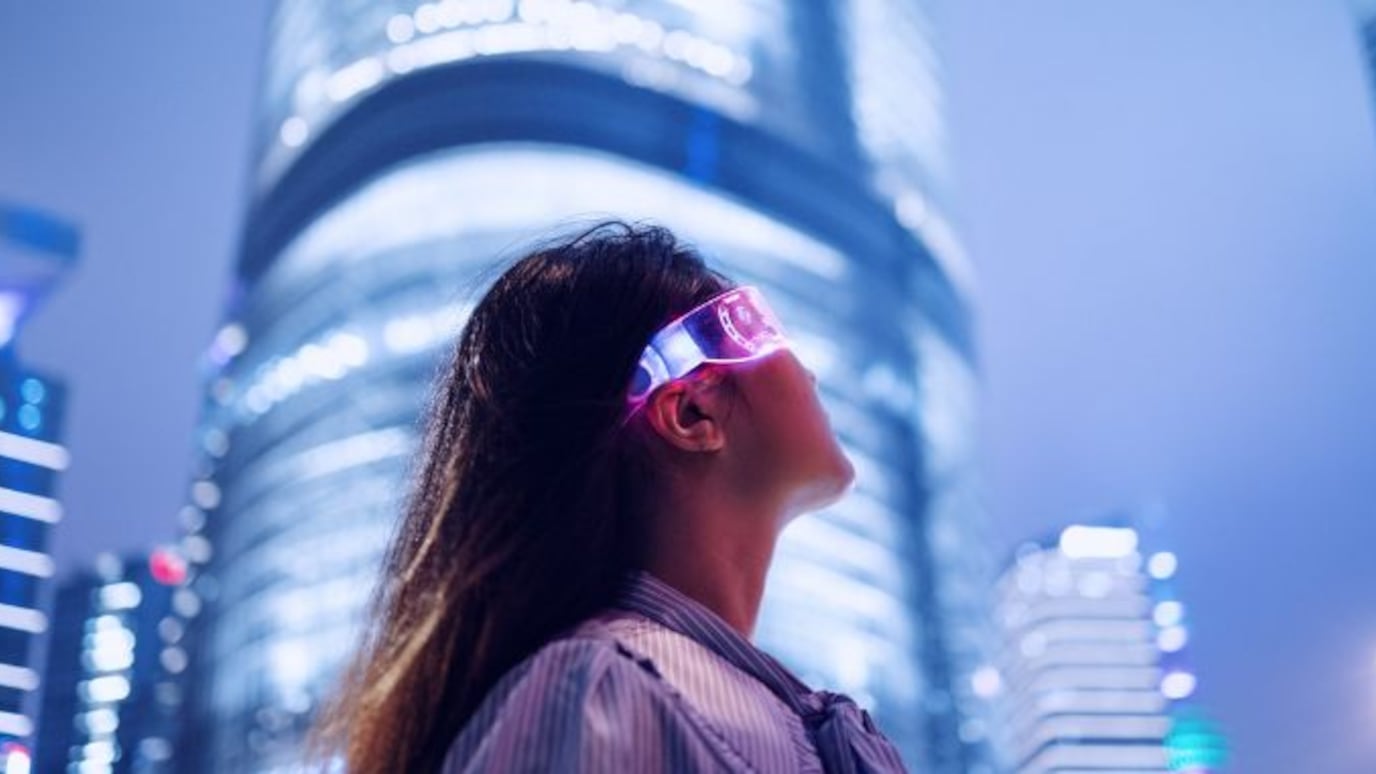 Woman in smart glasses