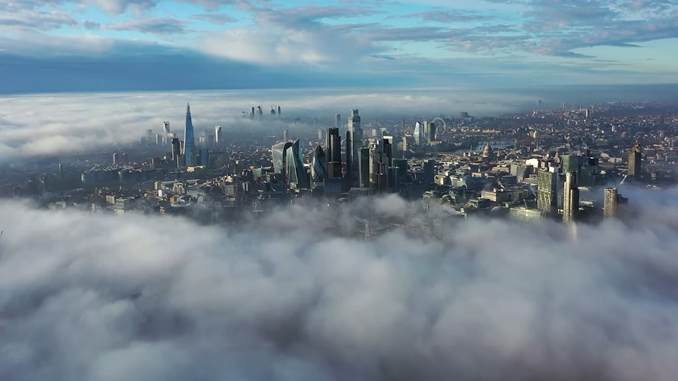 City seen beyond clouds