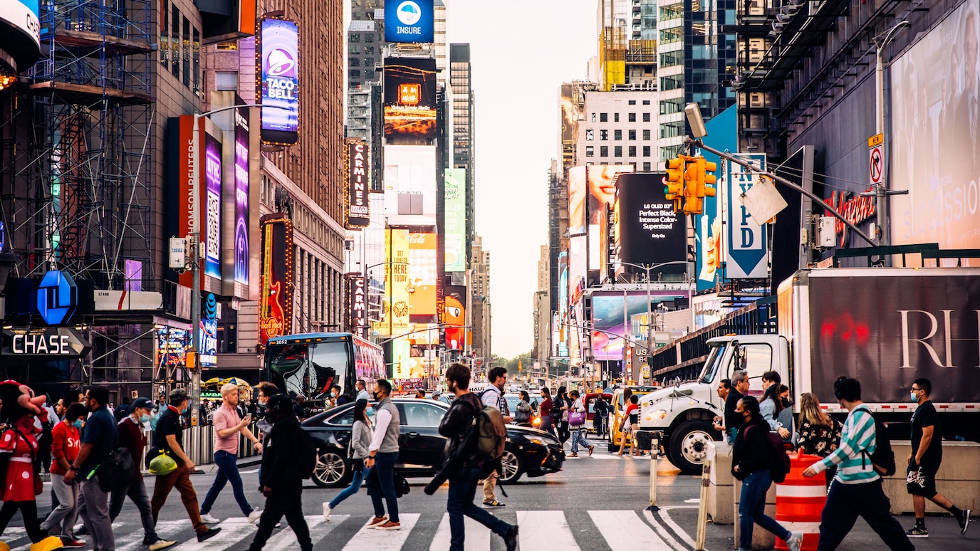 Busy city street scene