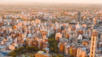 Aerial view of city blocks