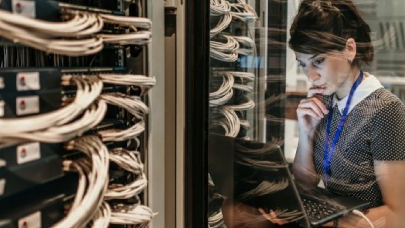 Woman in server room