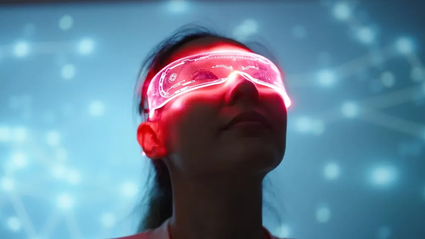 Woman wearing interactive glasses