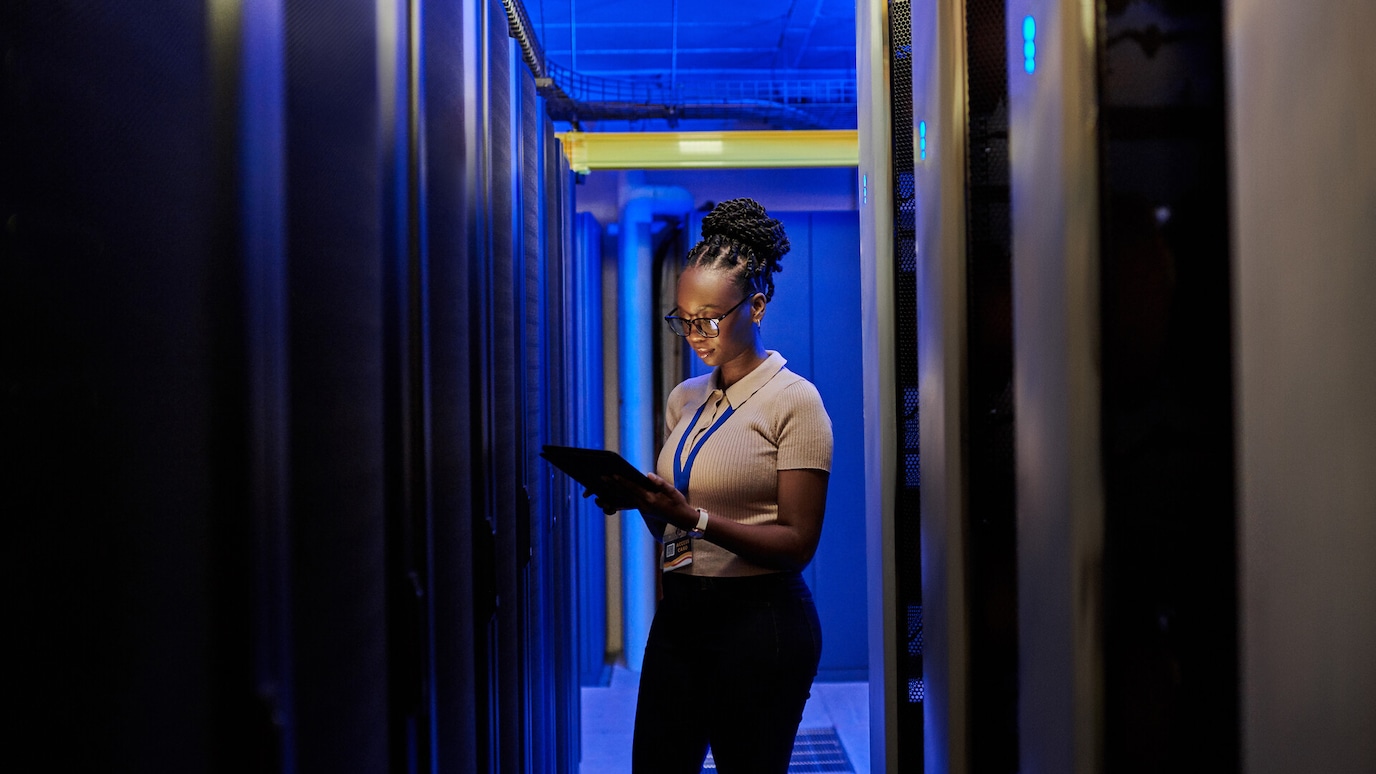 women in server room