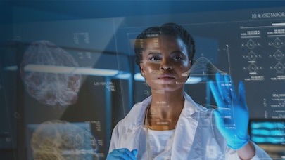 scientist using a digital display