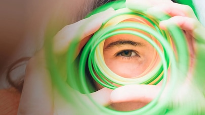 Person looking through hoops