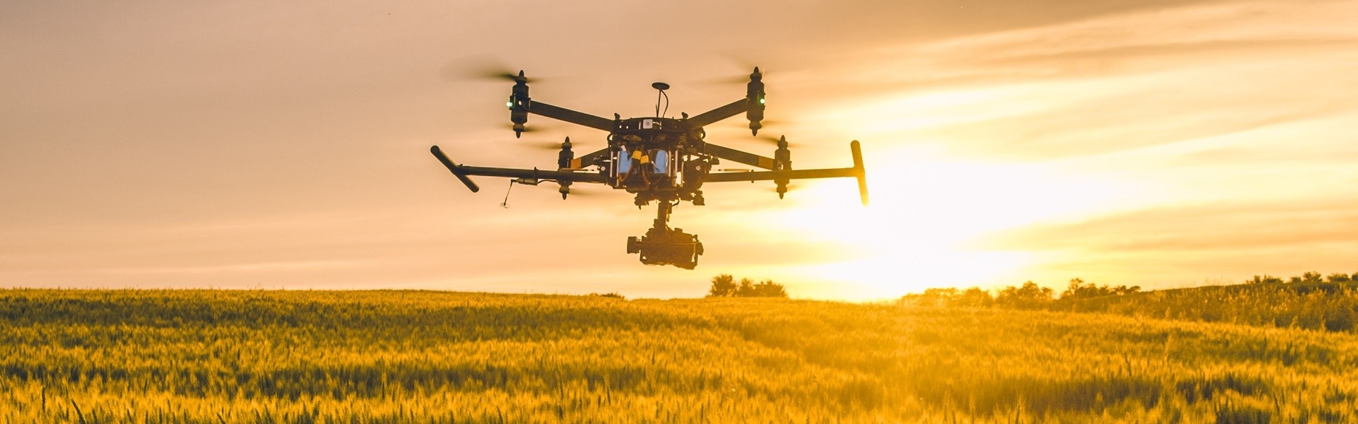 drone flying over farm