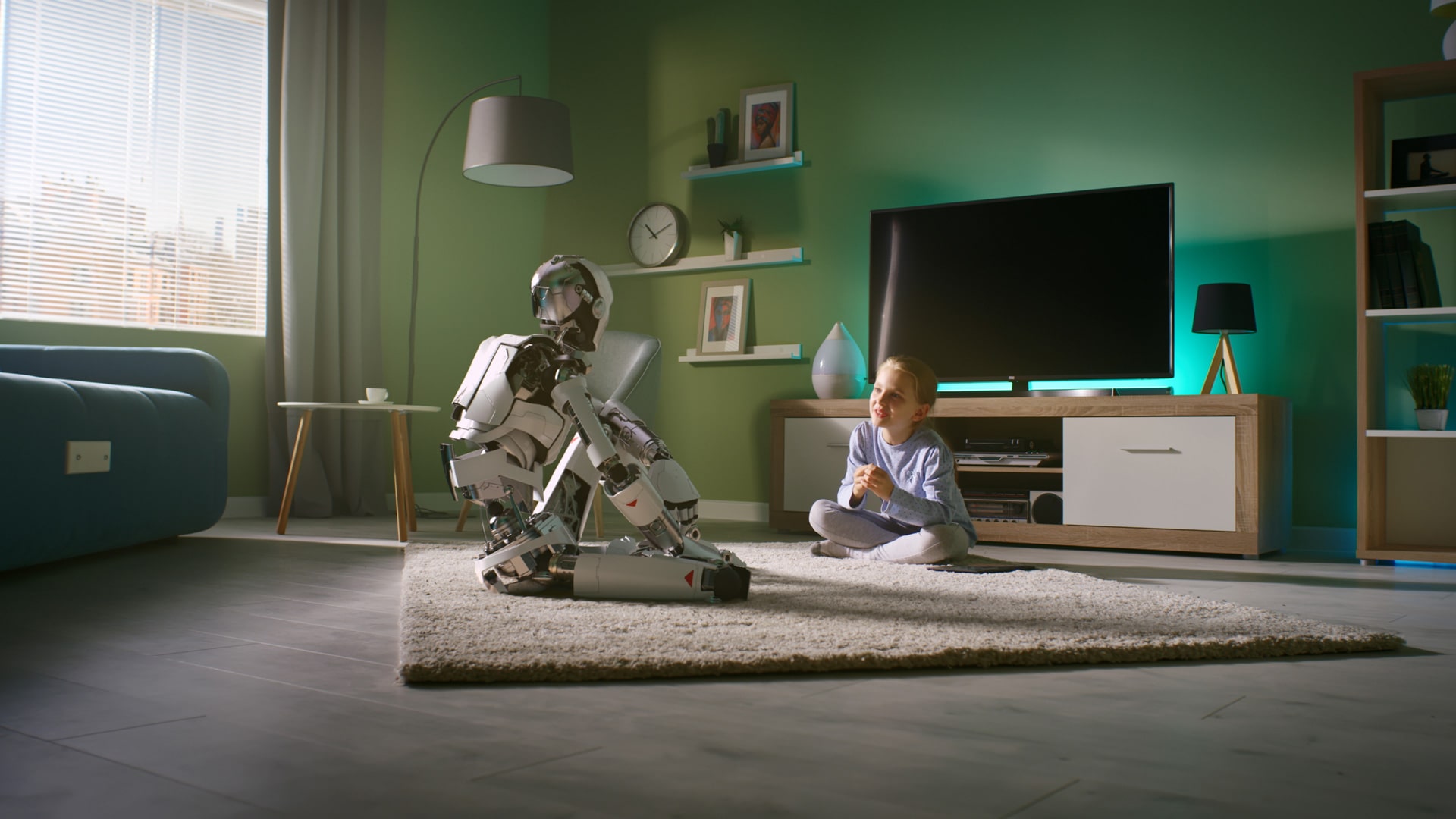 Child talking to robot