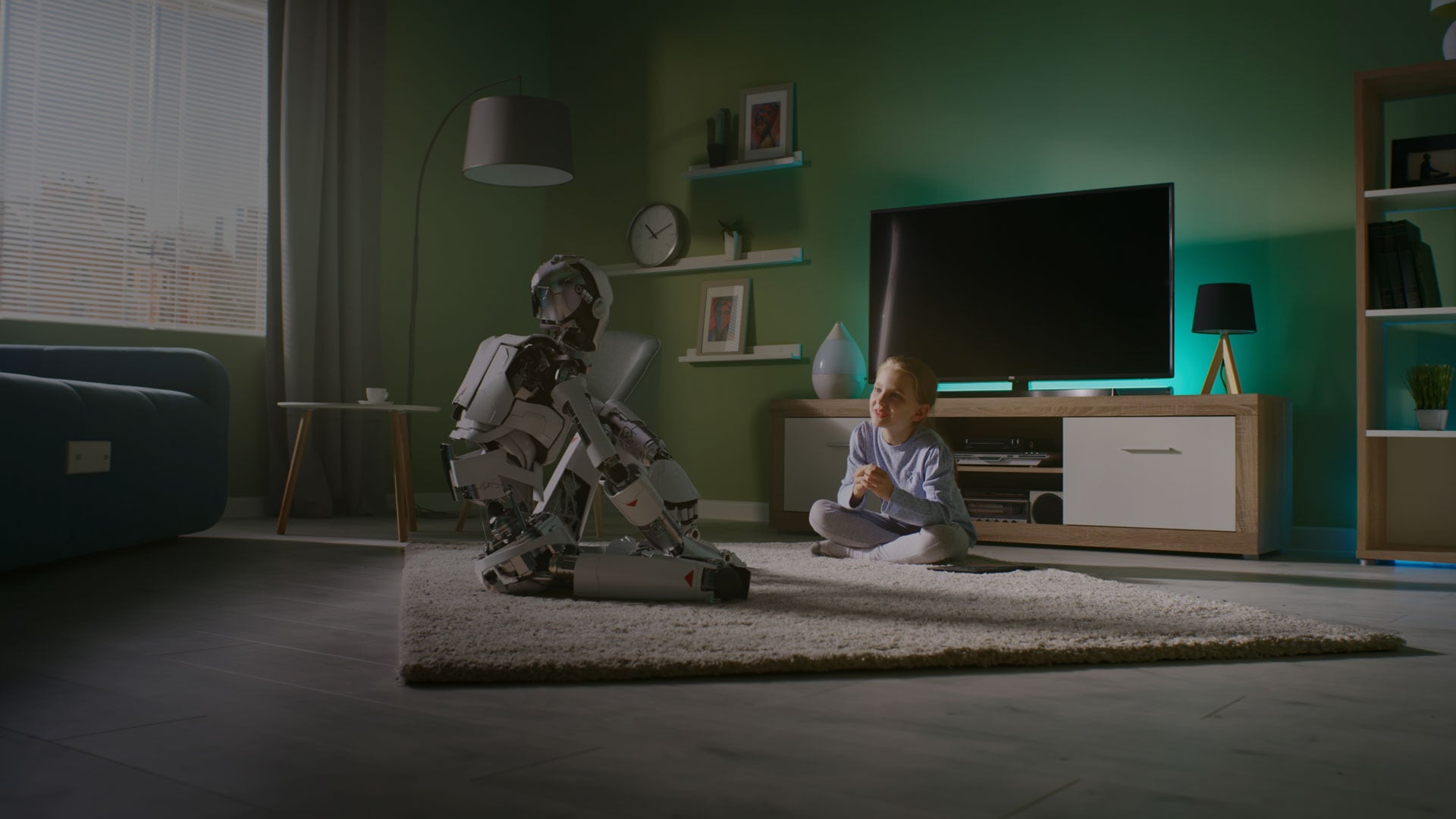 Child talking to robot