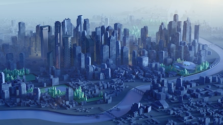 Illustration of city with skyscrapers