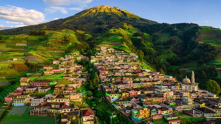 mountain and village