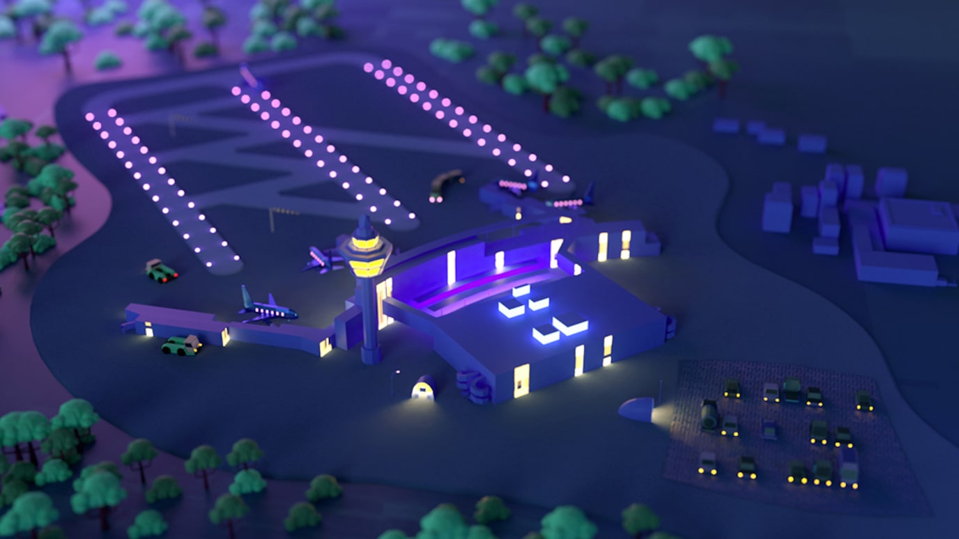 Computer rendering of airport at night