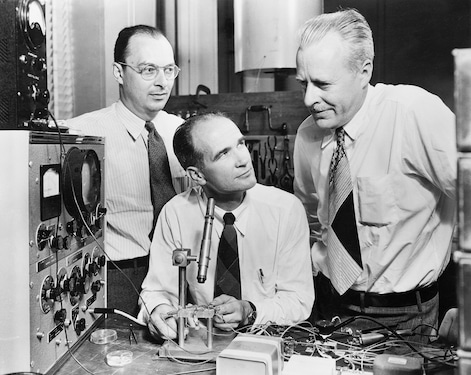 (From left to right) John Bardeen, William Shockley, and Walter H. Brattain, 1956 Nobel Prize Physics: Transistor invention.