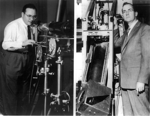 Bell Labs researchers Arthur L. Schawlow (left) and Charles H. Townes (right) invent the laser in 1958 that revolutionize not only the communications industry, but also materials processing, optical scanning, medicine, energy research and surveying.