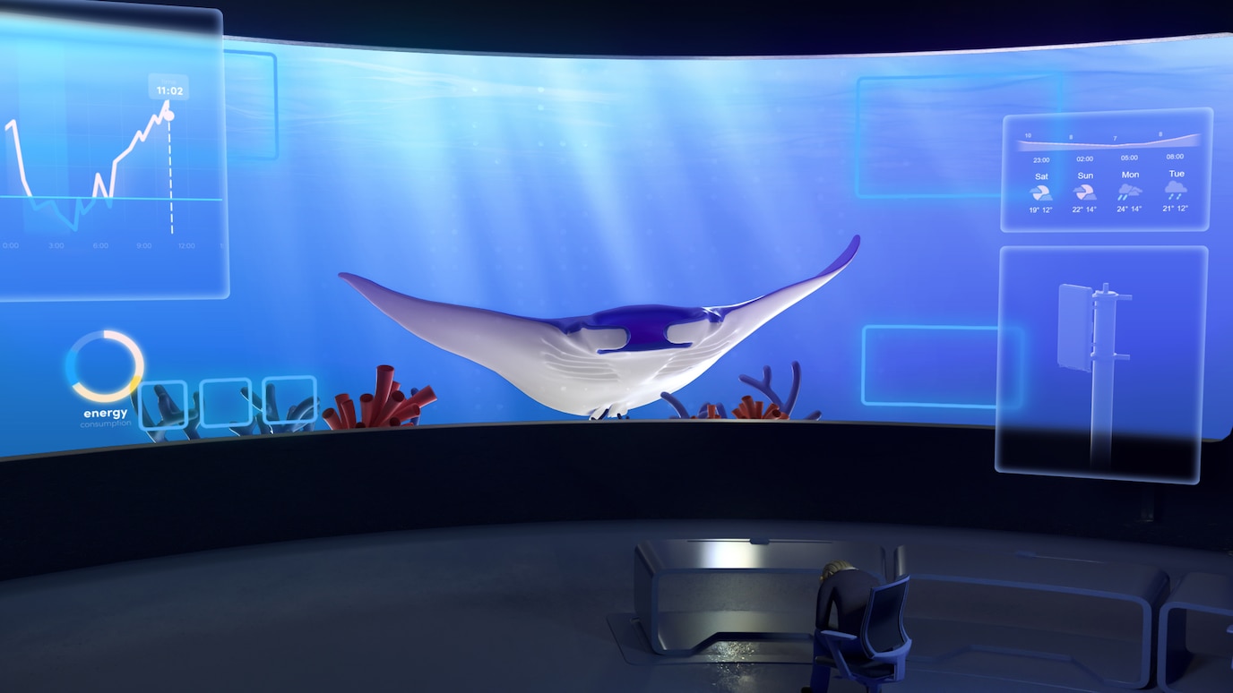 CG image of Manta Ray on screen