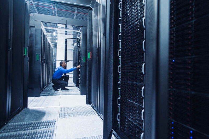 A man in a server room