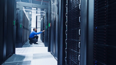 A man in a server room