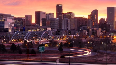 Sunset over skyscrapers