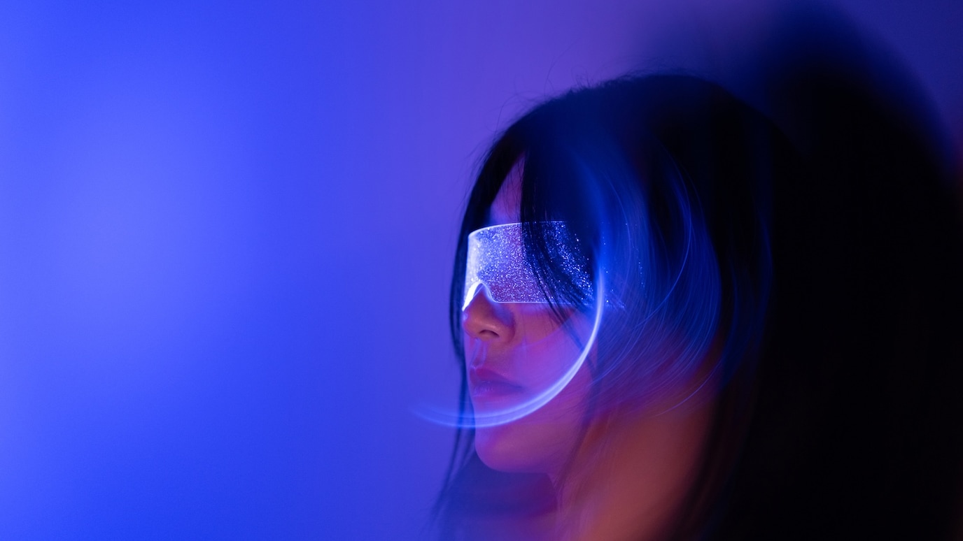 Woman wearing augmented reality glasses