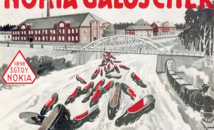 Poster Nokia Galoshes (rubber shoes) in 1905, Finnish Rubber Works Ltd