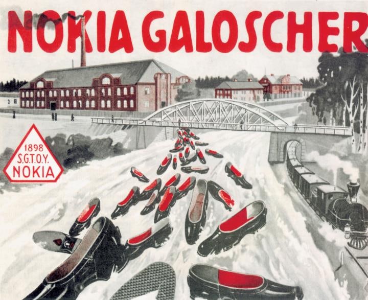 Poster Nokia Galoshes (rubber shoes) in 1905, Finnish Rubber Works Ltd