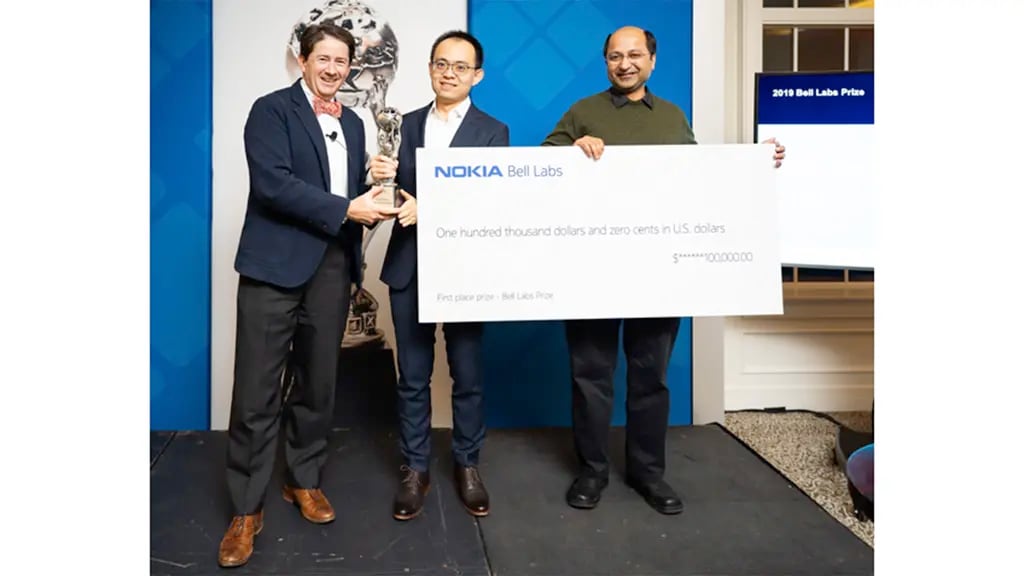 Bell Labs President and Nokia CTO Marcus Weldon with Bell Labs Prize Winners Tianshi Wang and Jaijeet Roychowdhury