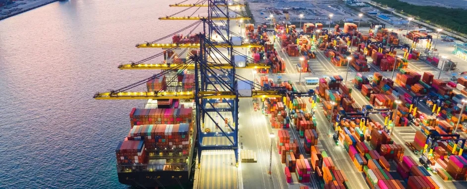 Containers on a cargo ship