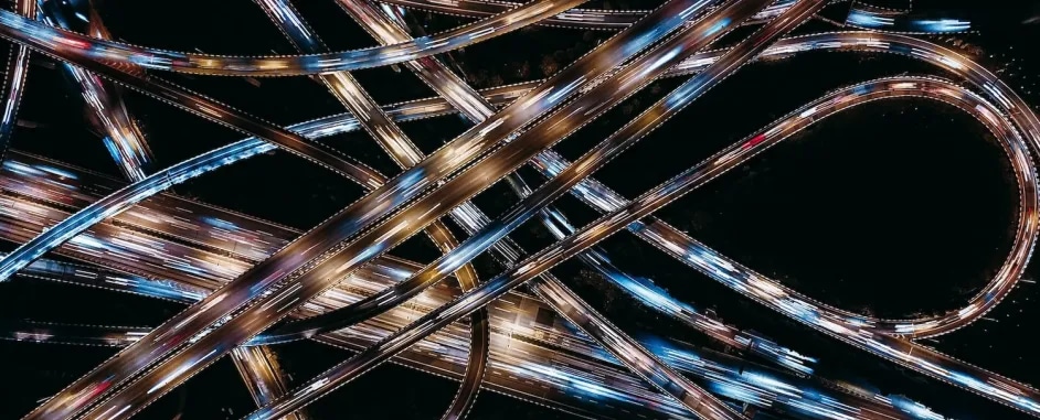 Highway from above at night