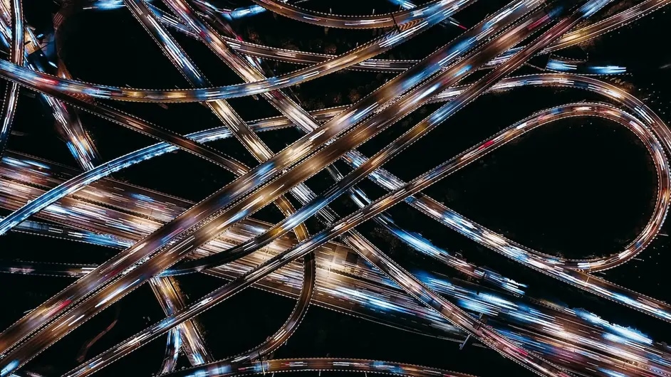 Highway from above at night